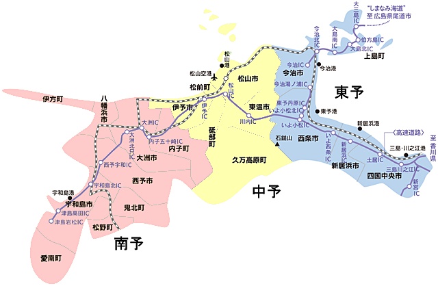 愛媛県の地図