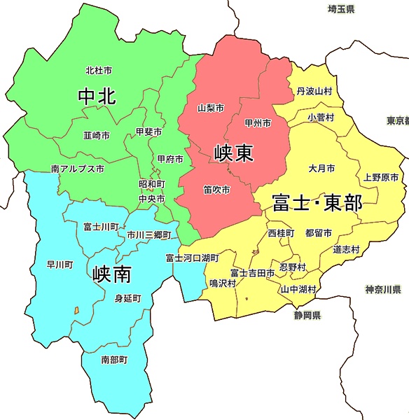 山梨県の地図